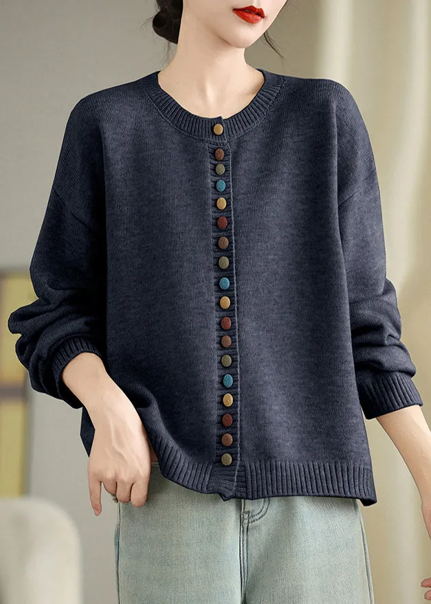 Boho Dull Grey Colorful Buttons Knit Cardigans Spring