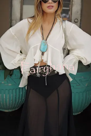 Boho Forever Chiffon Ruffles Balloon Sleeve Tie-up Blouse