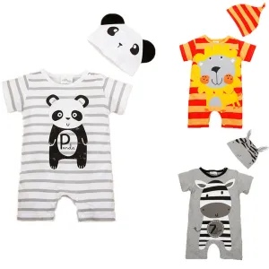 born Baby Rompers Summer Baby Girls Clothes Cute Cartoon Animal born Jumpsuits Ropa Bebes Baby Boy Clothing Set Romper Hat