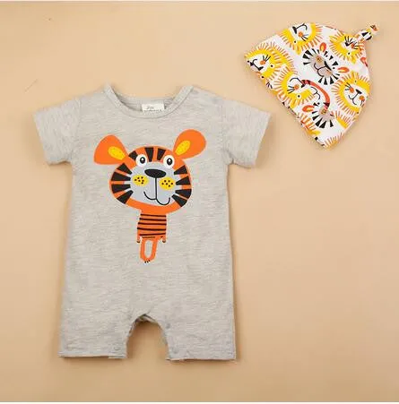 born Baby Rompers Summer Baby Girls Clothes Cute Cartoon Animal born Jumpsuits Ropa Bebes Baby Boy Clothing Set Romper Hat