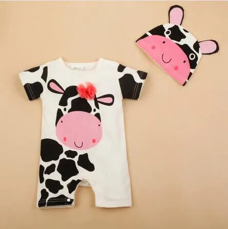 born Baby Rompers Summer Baby Girls Clothes Cute Cartoon Animal born Jumpsuits Ropa Bebes Baby Boy Clothing Set Romper Hat
