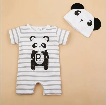 born Baby Rompers Summer Baby Girls Clothes Cute Cartoon Animal born Jumpsuits Ropa Bebes Baby Boy Clothing Set Romper Hat