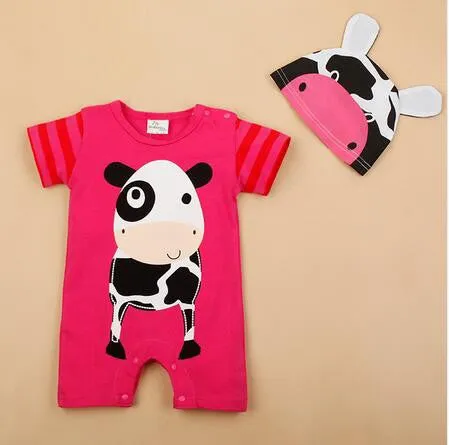 born Baby Rompers Summer Baby Girls Clothes Cute Cartoon Animal born Jumpsuits Ropa Bebes Baby Boy Clothing Set Romper Hat