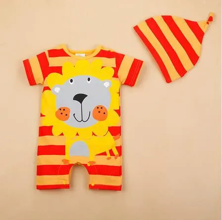 born Baby Rompers Summer Baby Girls Clothes Cute Cartoon Animal born Jumpsuits Ropa Bebes Baby Boy Clothing Set Romper Hat