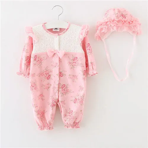 born Princess Style Baby Girl Clothes Kids Birthday Dress Girls Lace Rompers Hats Baby Clothing Sets Infant Jumpsuit