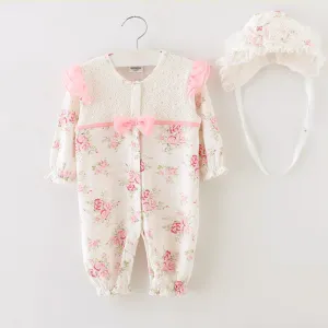 born Princess Style Baby Girl Clothes Kids Birthday Dress Girls Lace Rompers Hats Baby Clothing Sets Infant Jumpsuit
