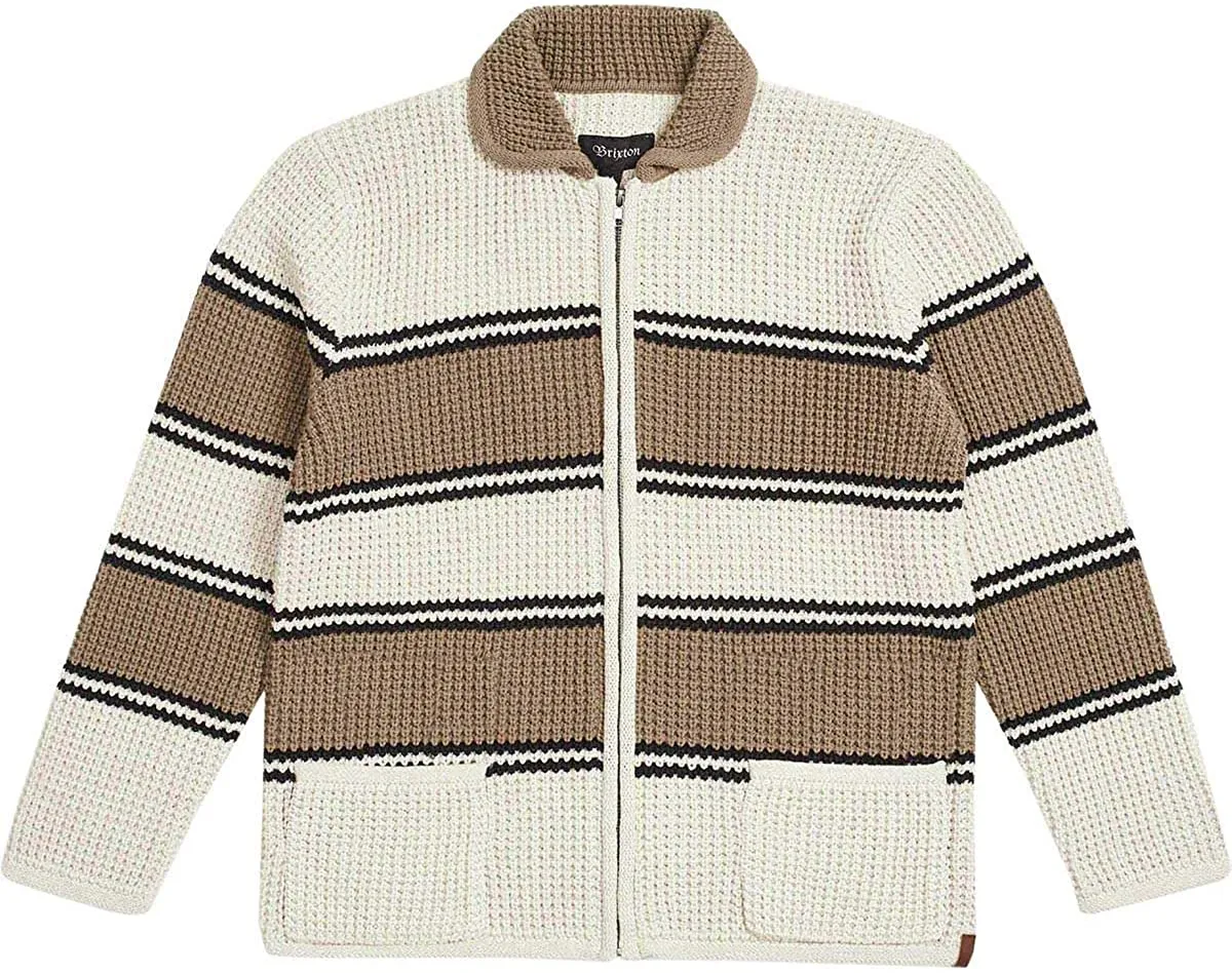 BRIXTON POWELL ZIP CARDIGAN IVORY/TAUPE