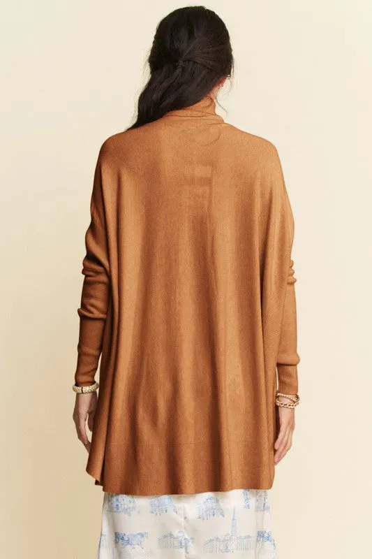 Brown High-Low Turtleneck Long Sleeve Knit Top