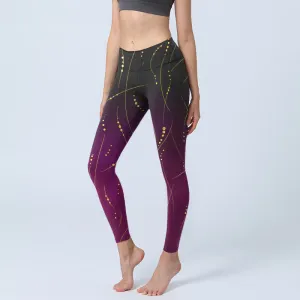Buddha Stones Abstract Gradient Thin And Long Gold Line Pattern Print Gym Leggings Women's Yoga Pants