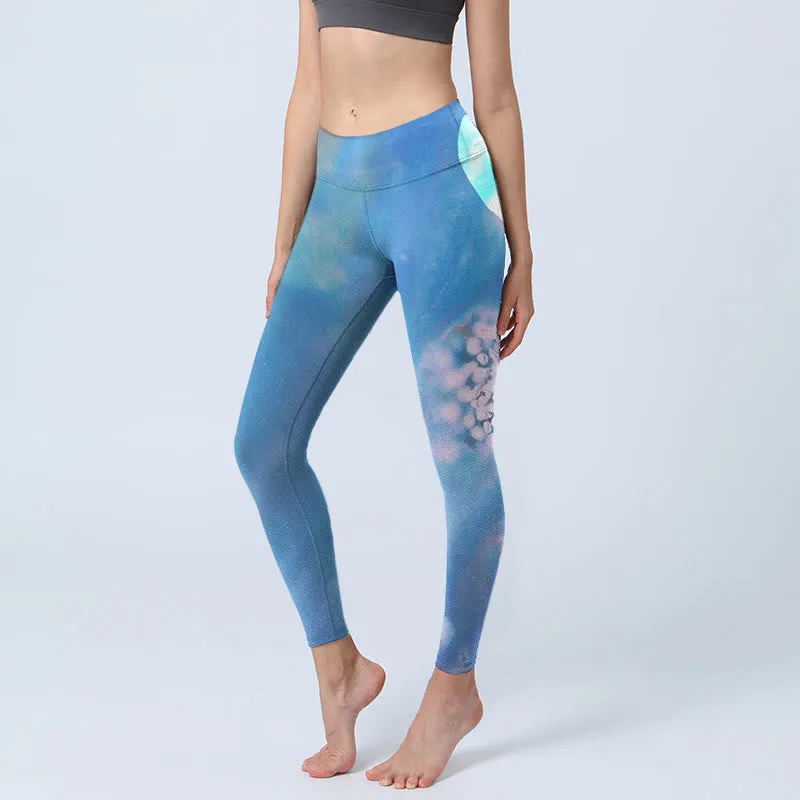 Buddha Stones Blue Dolphin Print Fitness Leggings Women's Yoga Pants