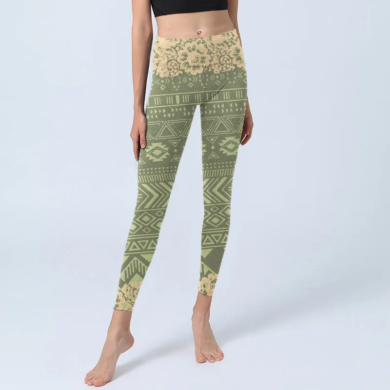 Buddha Stones Flowers Geometric Shapes Gym Leggings Women's Yoga Pants