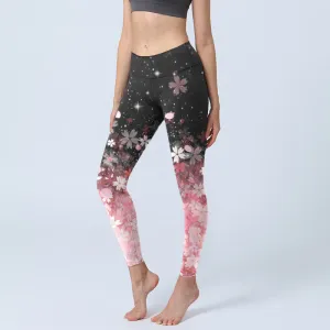 Buddha Stones Pink Cherry Blossoms Print Exercise Leggings Women's Yoga Pants