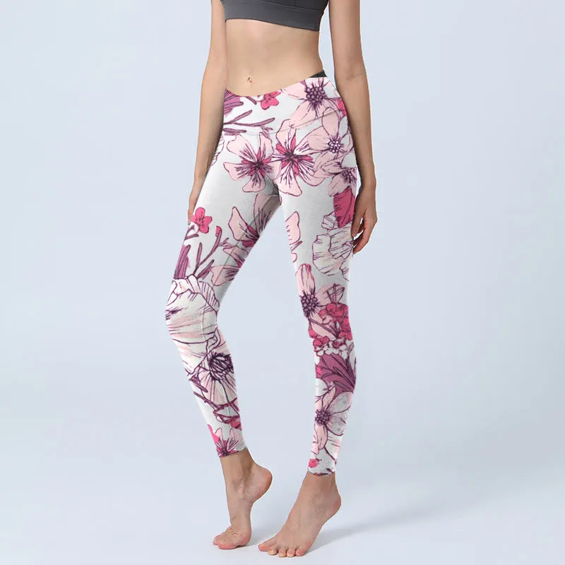 Buddha Stones Pink Rose Red Flowers Print Exercise Leggings Women's Yoga Pants