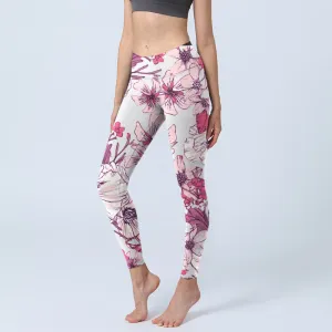 Buddha Stones Pink Rose Red Flowers Print Exercise Leggings Women's Yoga Pants