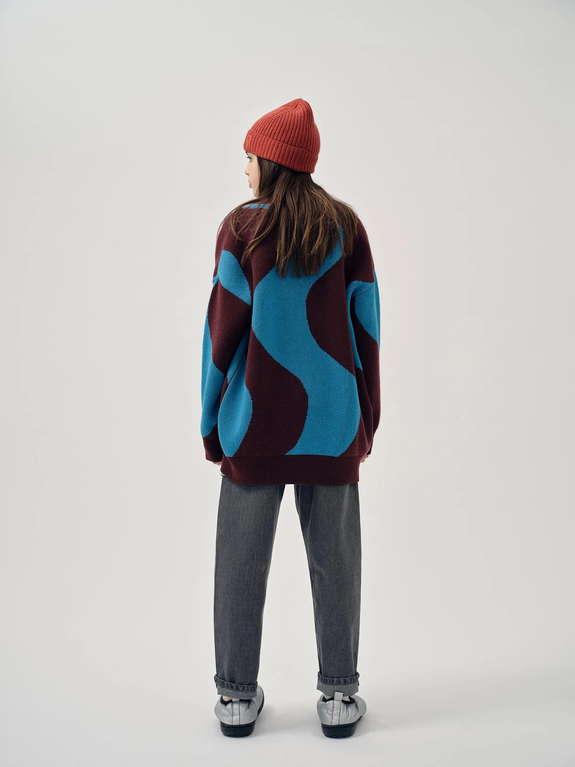 Burgundy Jacquard Knit Cardigan