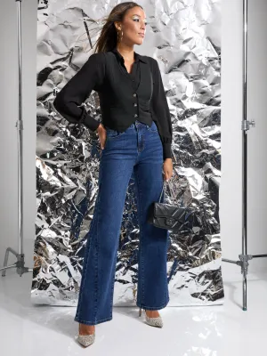 Button-Front Balloon-Sleeve Top