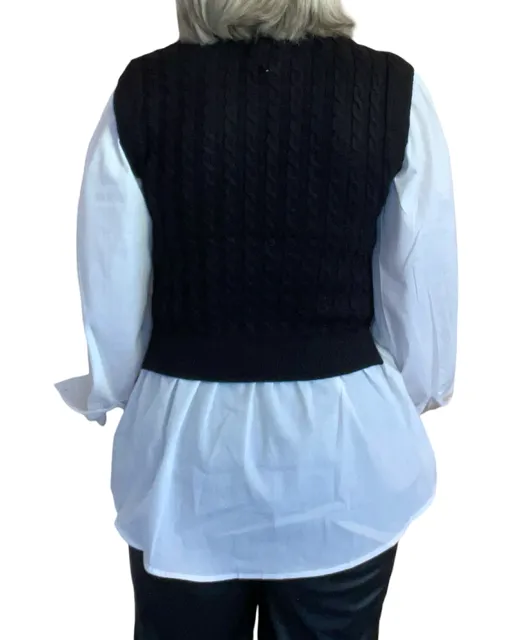 Cable Knit Mixed Media Top (Black)