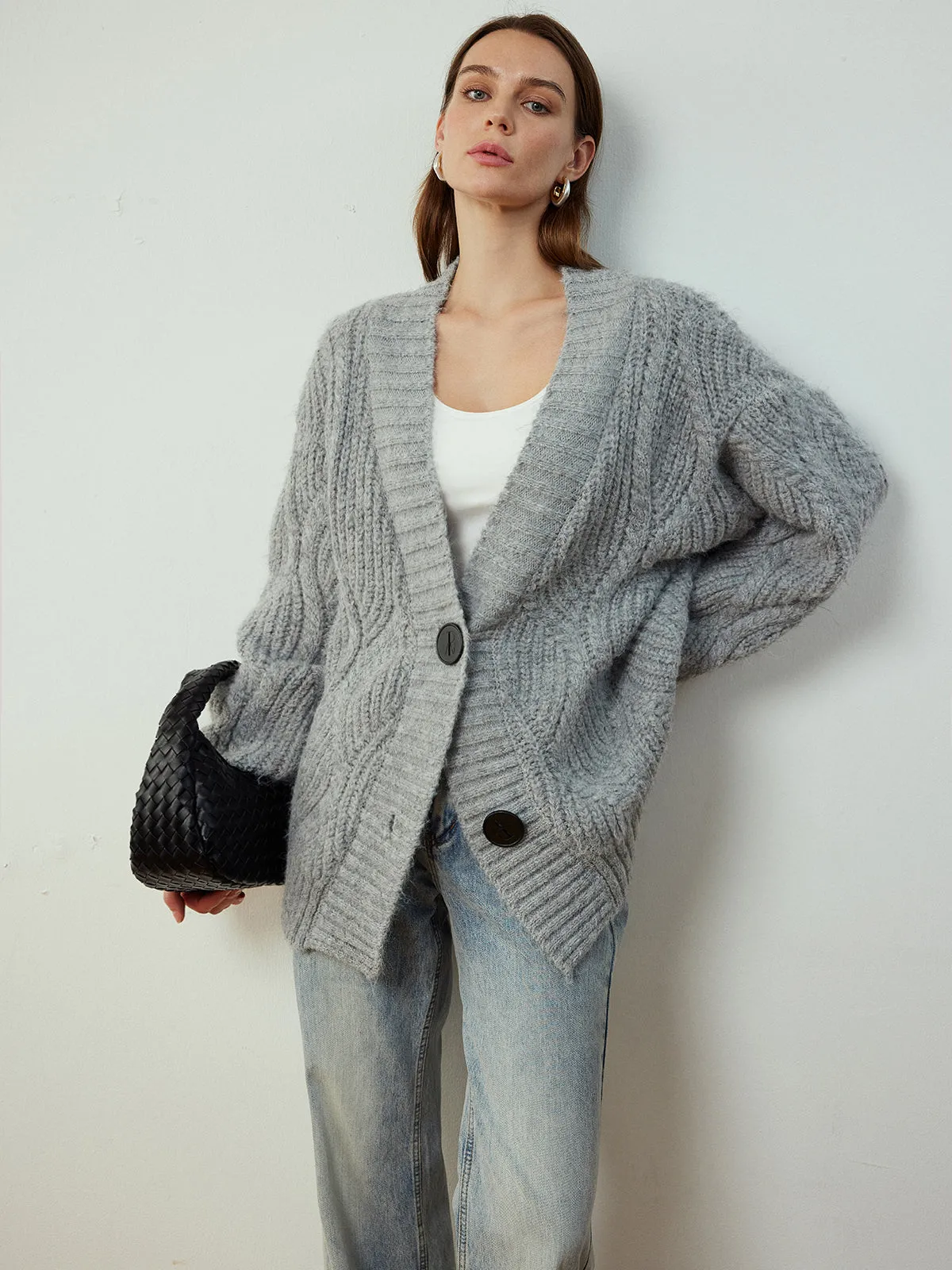 Cable-Knit Shift Button Cardigan