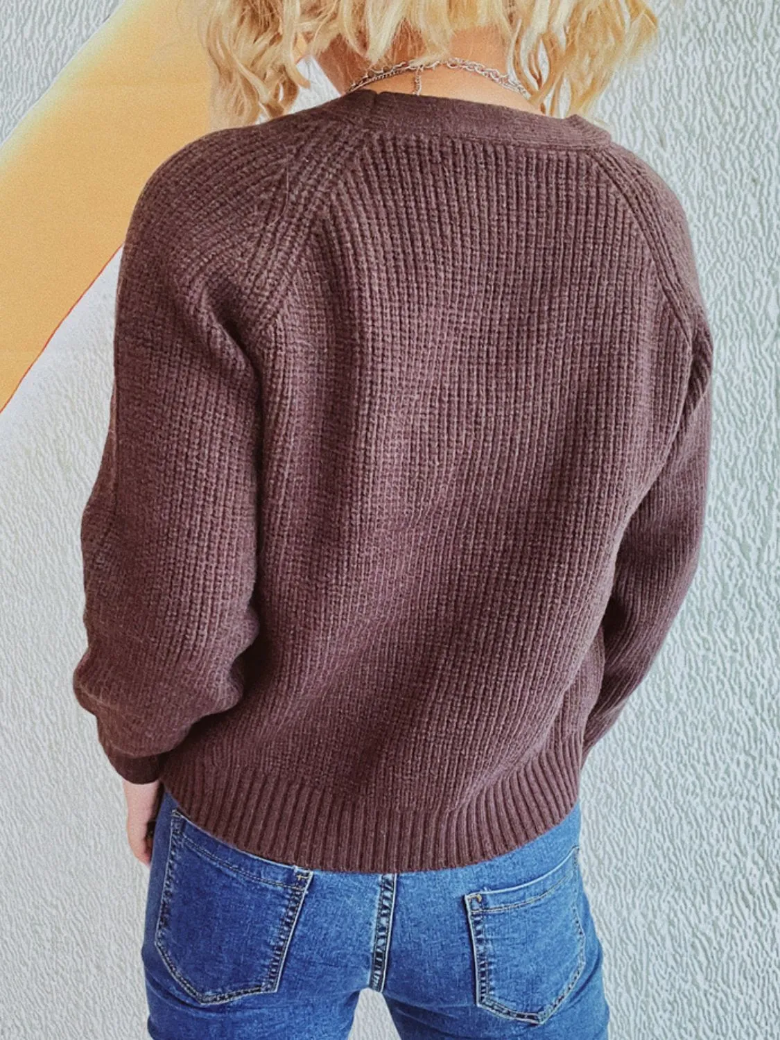 Cable-Knit V-Neck Cardigan with Button Closure and Long Sleeves