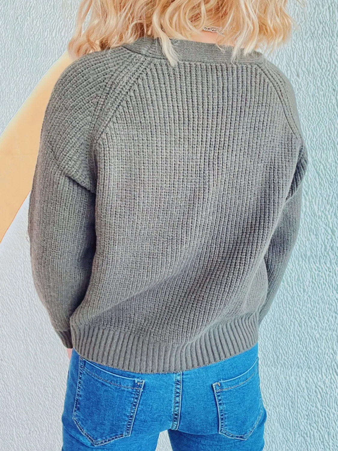 Cable-Knit V-Neck Cardigan with Button Closure and Long Sleeves