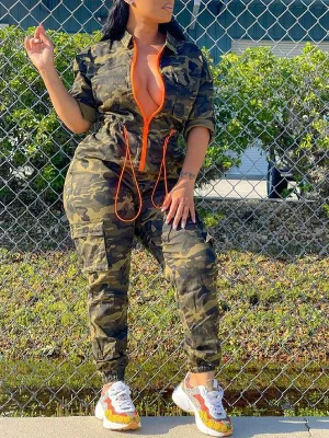Camo Zip-Front Jumpsuit