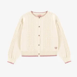 Cardigan en tricot crème avec torsades verticales, enfant || Cream knit cardigan with vertical twists, child