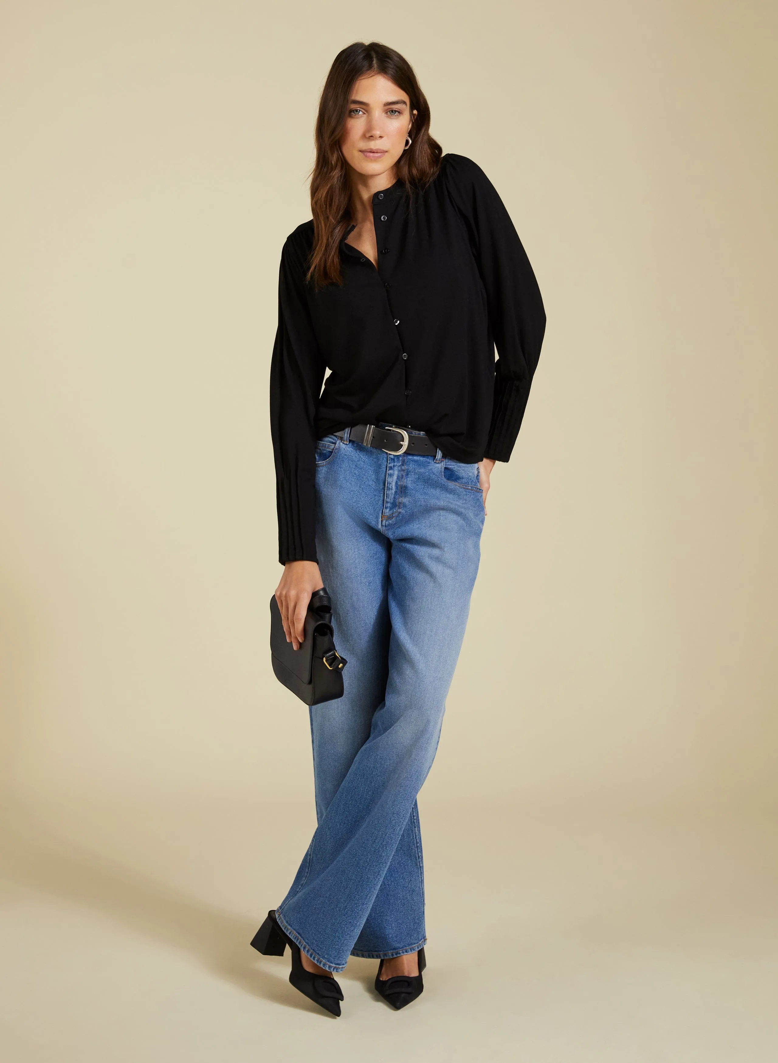 Caroline LENZING™ ECOVERO™ Button Detail Blouse | Caviar Black