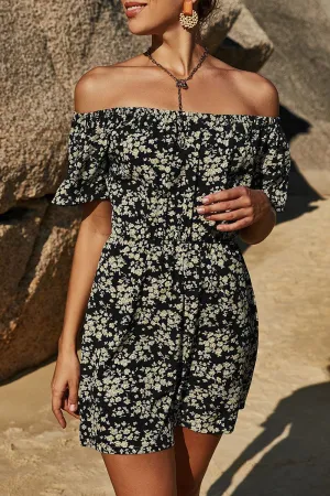 Casual Floral Patchwork Off the Shoulder Jumpsuits