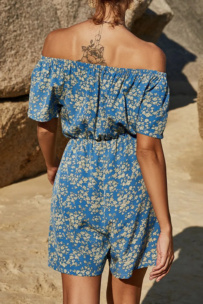 Casual Floral Patchwork Off the Shoulder Jumpsuits