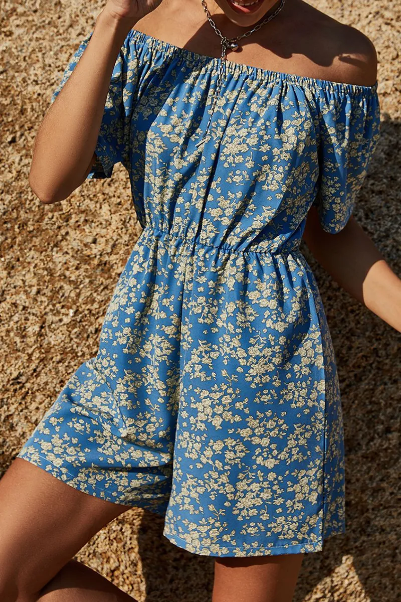 Casual Floral Patchwork Off the Shoulder Jumpsuits
