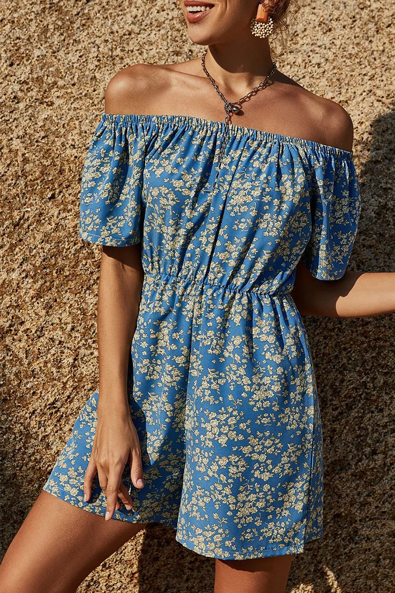 Casual Floral Patchwork Off the Shoulder Jumpsuits