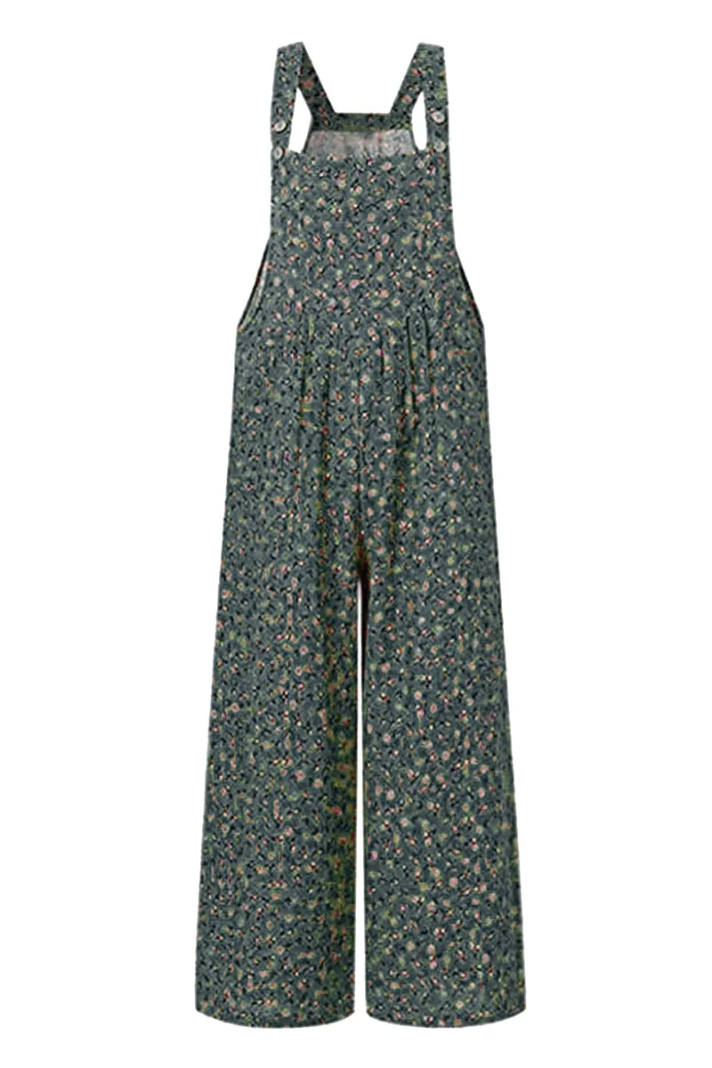 Casual Floral Pocket Square Collar Regular Jumpsuits