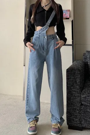 Casual Irregular Design Denim Jumpsuits