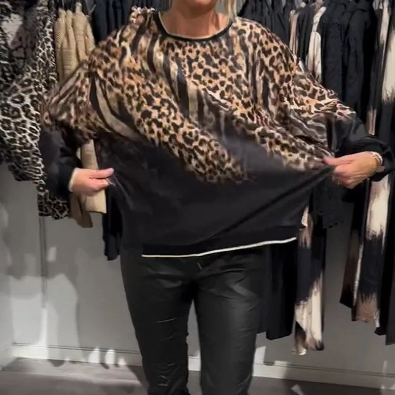 Casual Loose Round Neck Leopard Print Top