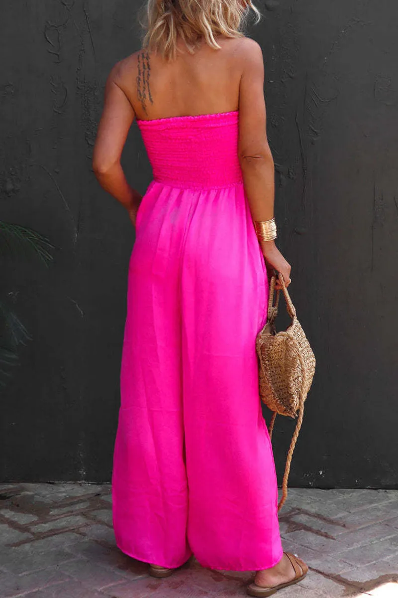 Casual Simplicity Solid Color Strapless Loose Jumpsuits(3 Colors)