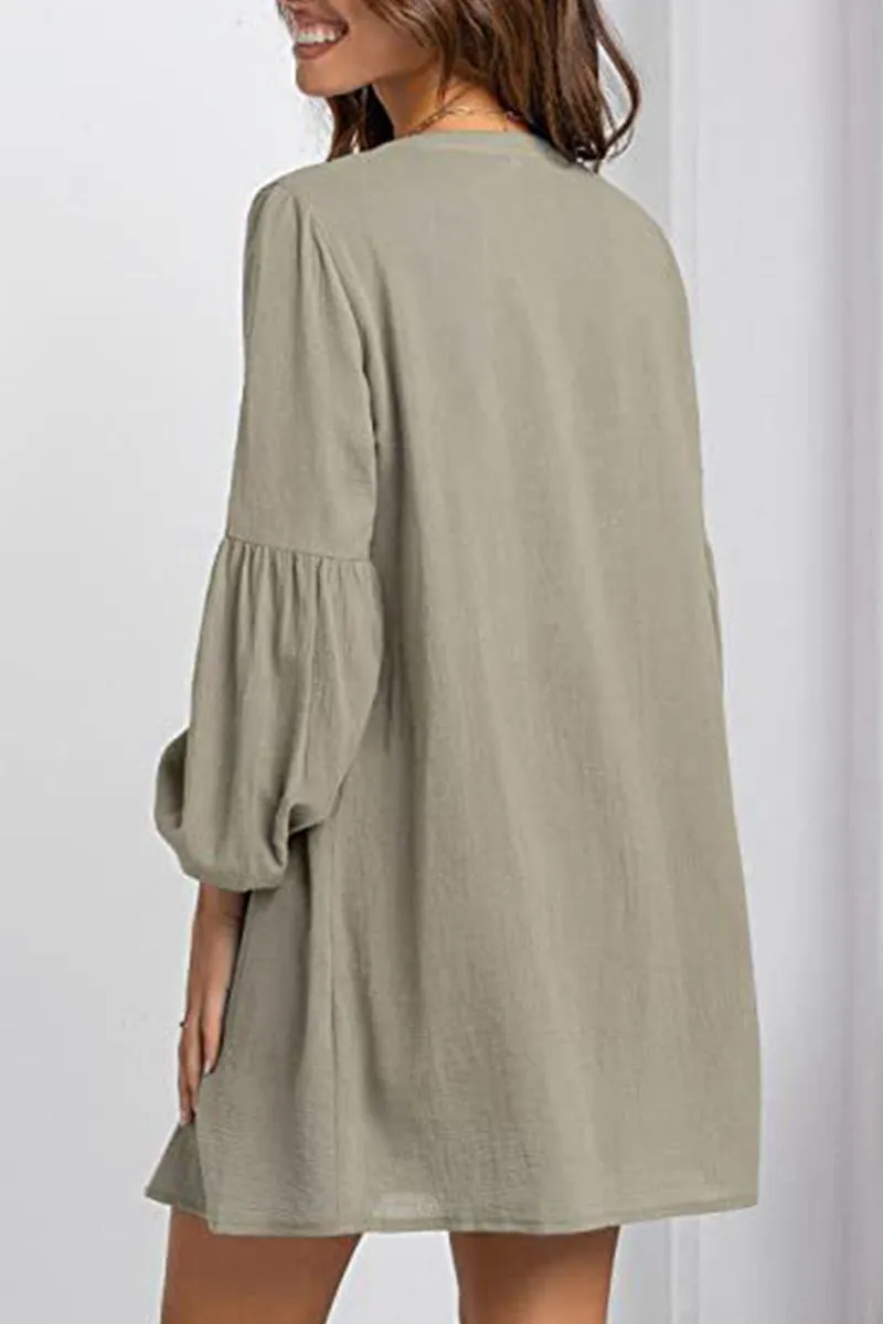 Casual Solid Buttons V Neck Blouses(3 Colors)