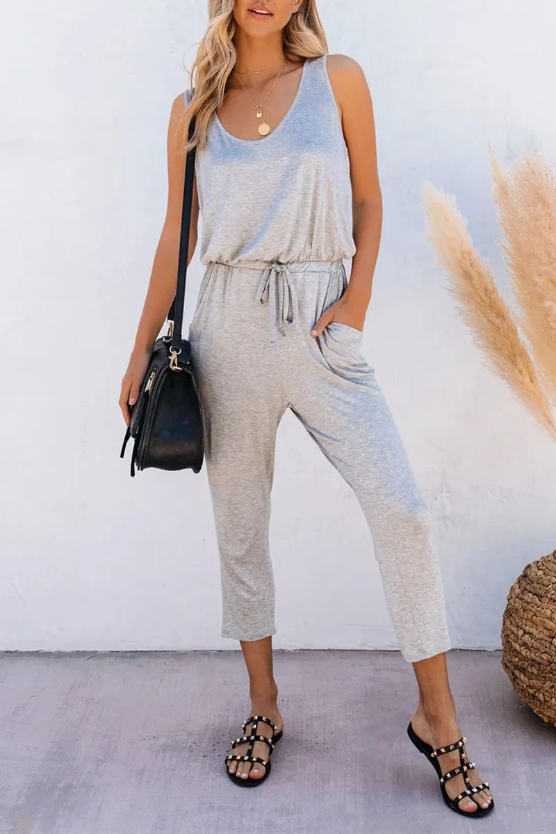 Casual Solid Patchwork U Neck Regular Jumpsuits(4 Colors)