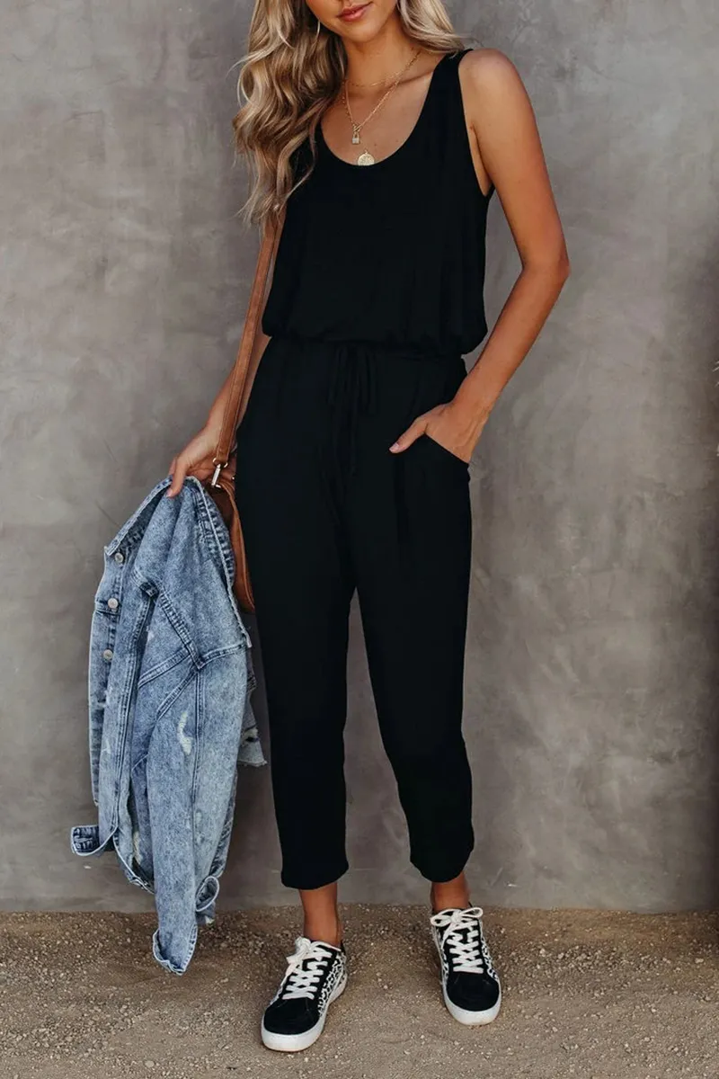 Casual Solid Patchwork U Neck Regular Jumpsuits(4 Colors)