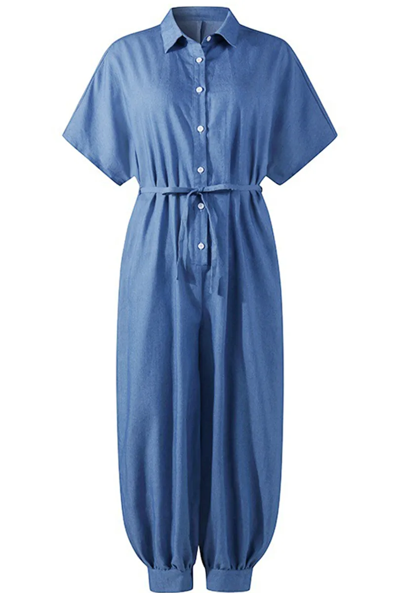 Casual Solid Turndown Collar Harlan Jumpsuits