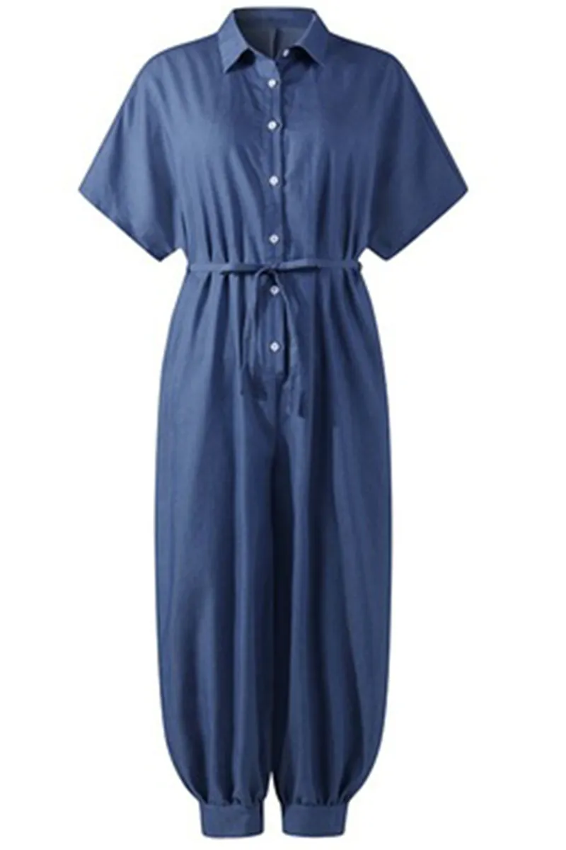 Casual Solid Turndown Collar Harlan Jumpsuits