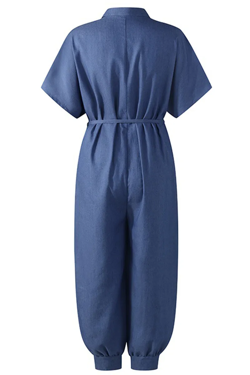 Casual Solid Turndown Collar Harlan Jumpsuits