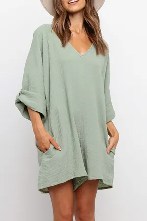 Casual Solid V Neck Straight Jumpsuits