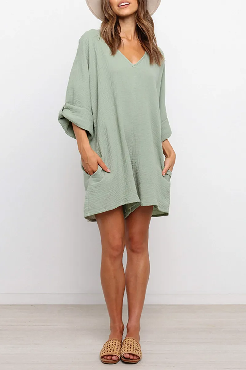 Casual Solid V Neck Straight Jumpsuits