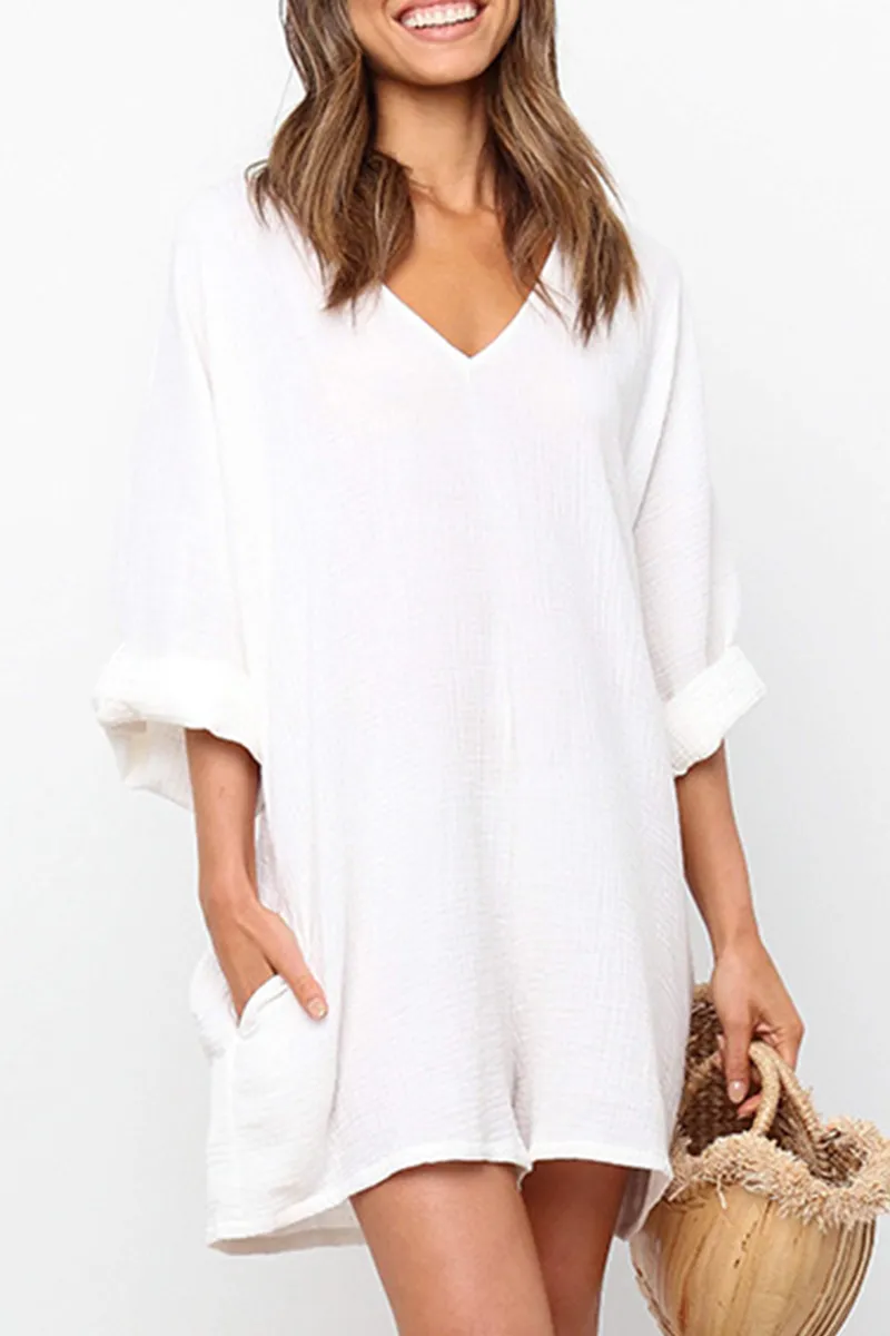 Casual Solid V Neck Straight Jumpsuits