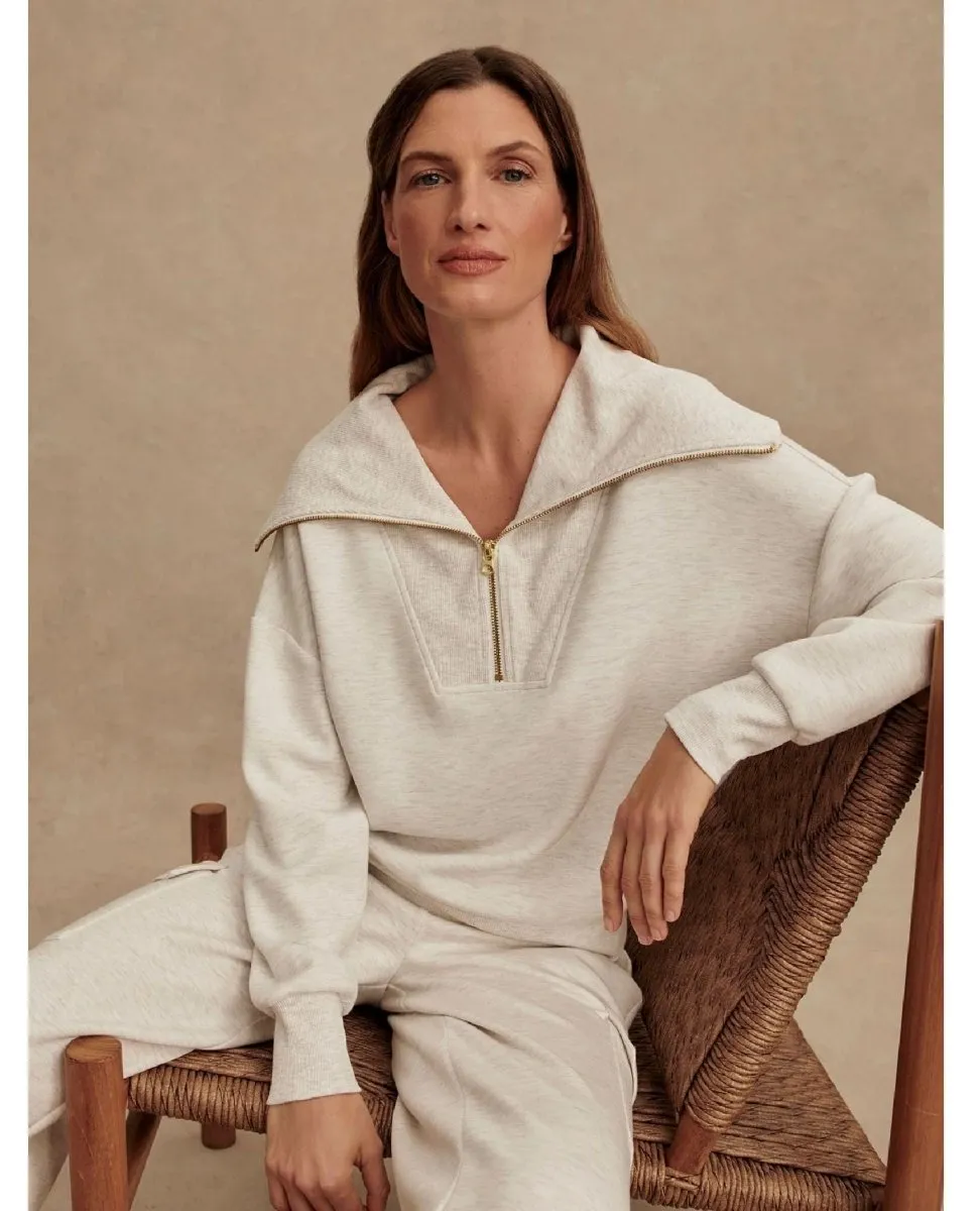 Catherine Half Zip Sweat Ivory Marl