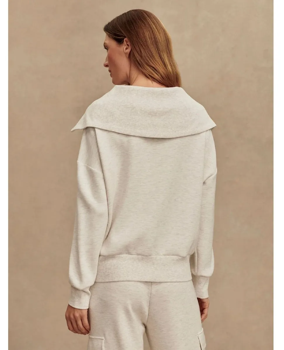 Catherine Half Zip Sweat Ivory Marl