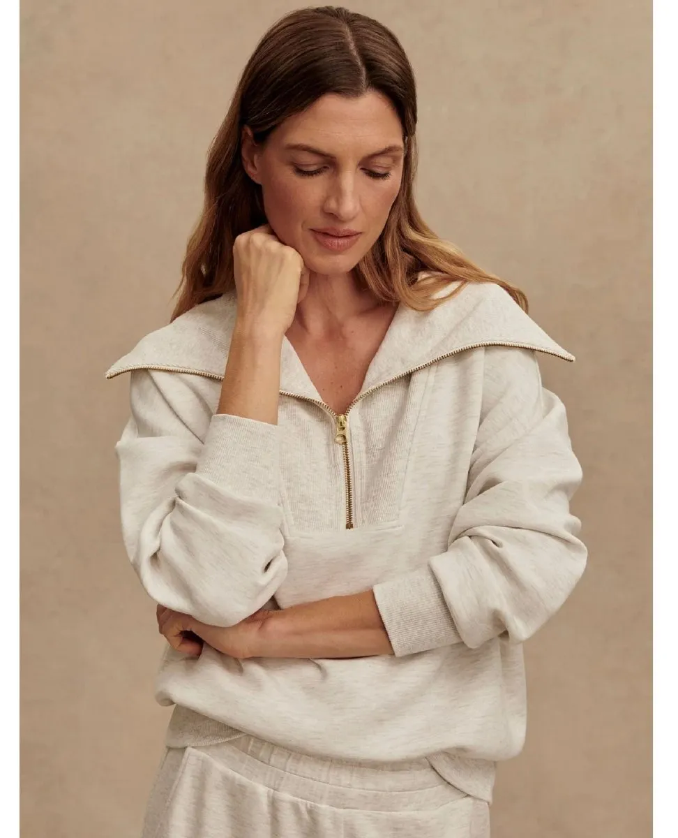 Catherine Half Zip Sweat Ivory Marl