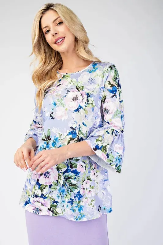 Celeste Full Size Floral Layering Tops with None Slip Sleeves Plus Size