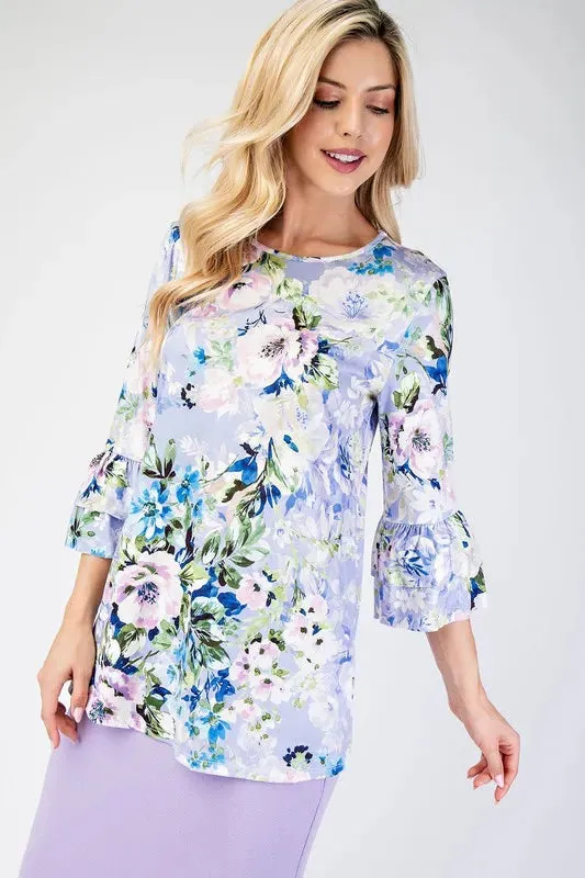 Celeste Full Size Floral Layering Tops with None Slip Sleeves Plus Size