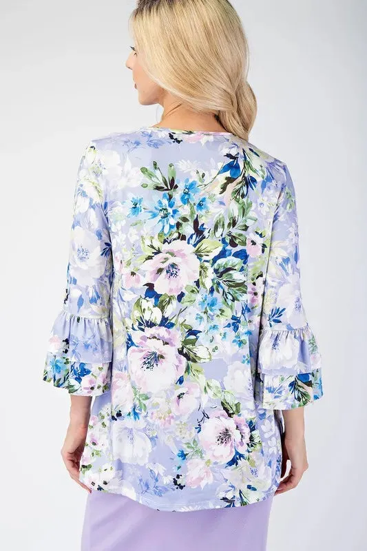 Celeste Full Size Floral Layering Tops with None Slip Sleeves Plus Size